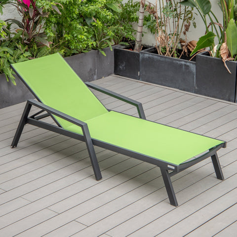 Marlin Patio Chaise Lounge Chair With Armrests in Black Aluminum Frame