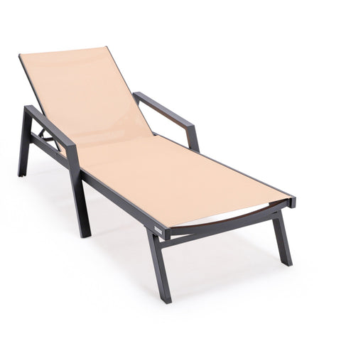 Marlin Patio Chaise Lounge Chair With Armrests in Black Aluminum Frame