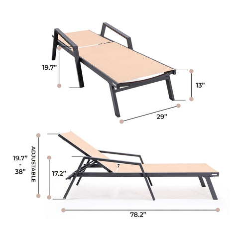 Marlin Patio Chaise Lounge Chair With Armrests in Black Aluminum Frame