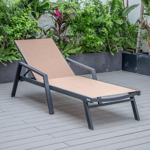 Marlin Patio Chaise Lounge Chair With Armrests in Black Aluminum Frame