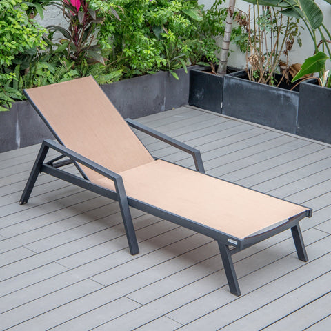 Marlin Patio Chaise Lounge Chair With Armrests in Black Aluminum Frame