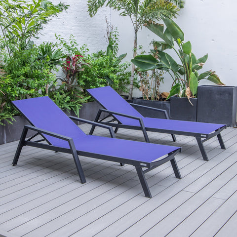 Marlin Patio Chaise Lounge Chair with Armrests in Black Aluminum Frame, Set of 2