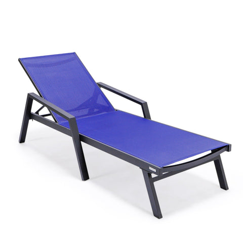 Marlin Patio Chaise Lounge Chair With Armrests in Black Aluminum Frame