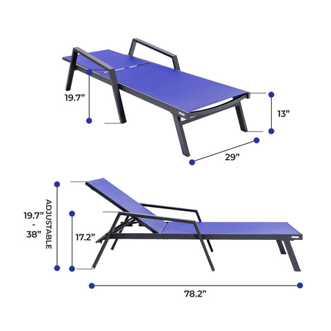 Marlin Patio Chaise Lounge Chair With Armrests in Black Aluminum Frame