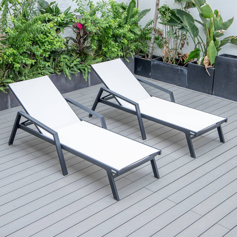 Marlin Patio Chaise Lounge Chair with Armrests in Black Aluminum Frame, Set of 2