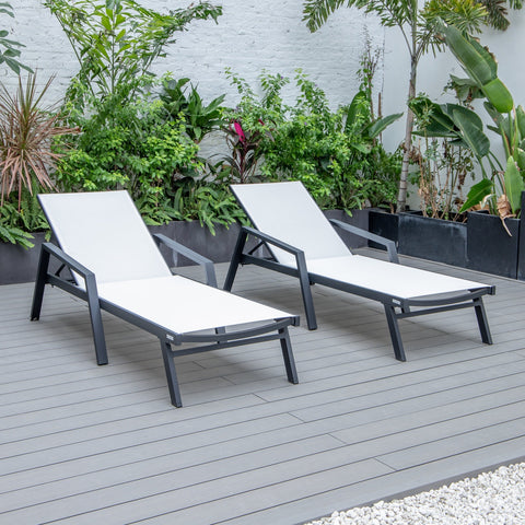 Marlin Patio Chaise Lounge Chair with Armrests in Black Aluminum Frame, Set of 2