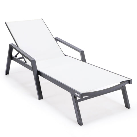 Marlin Patio Chaise Lounge Chair with Armrests in Black Aluminum Frame, Set of 2