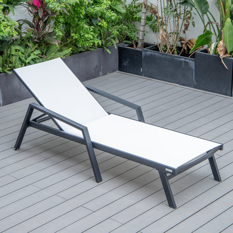 Marlin Patio Chaise Lounge Chair With Armrests in Black Aluminum Frame