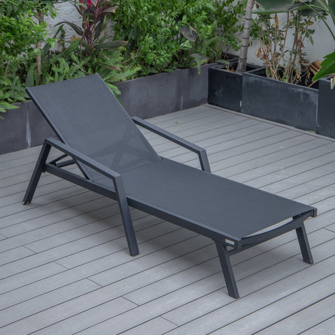 Marlin Modern Black Aluminum Outdoor Chaise Lounge Chair Set of 2 With Arms and Square Fire Pit Side Table for Patio