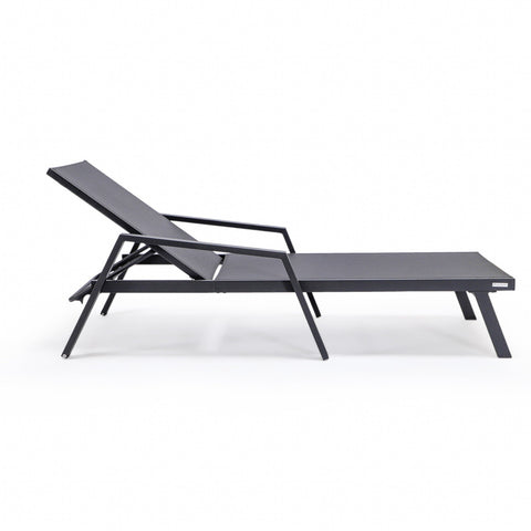 Marlin Modern Black Aluminum Outdoor Chaise Lounge Chair Set of 2 With Arms and Square Fire Pit Side Table for Patio