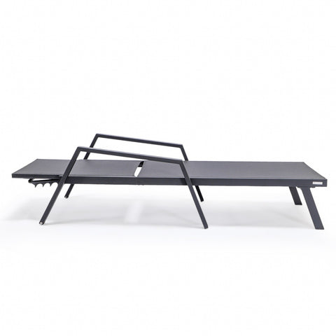 Marlin Modern Black Aluminum Outdoor Chaise Lounge Chair Set of 2 With Arms and Square Fire Pit Side Table for Patio