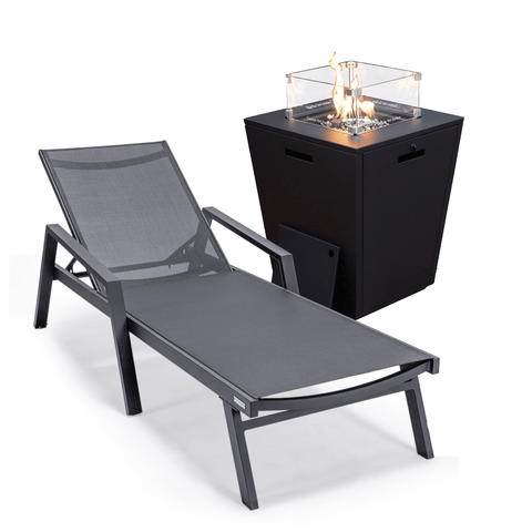 Marlin Aluminum Outdoor Chaise Lounge Chair with a Square Fire Pit Table