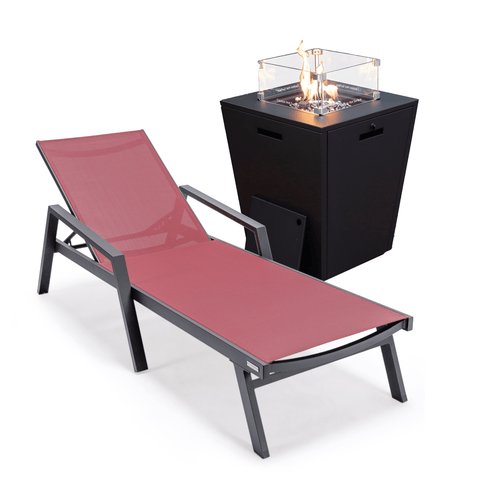 Marlin Aluminum Outdoor Chaise Lounge Chair with a Square Fire Pit Table