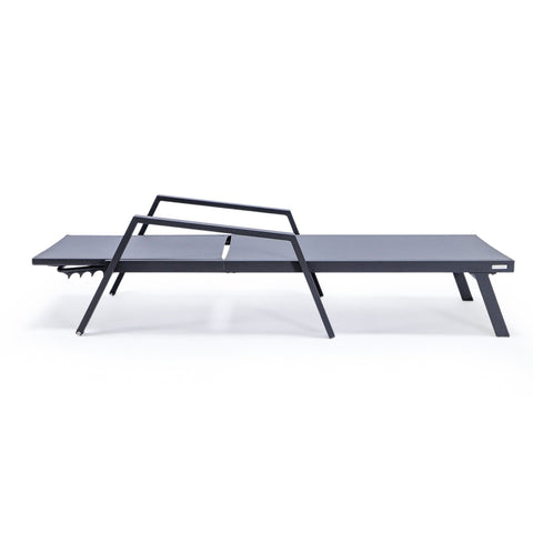 Marlin Modern Black Aluminum Outdoor Chaise Lounge Chair Set of 2 With Arms and Square Fire Pit Side Table for Patio