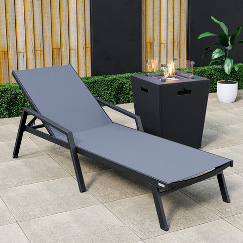 Marlin Aluminum Outdoor Chaise Lounge Chair with a Square Fire Pit Table