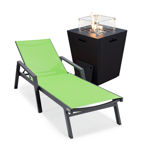 Marlin Aluminum Outdoor Chaise Lounge Chair with a Square Fire Pit Table