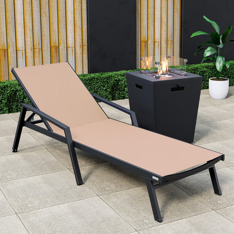 Marlin Aluminum Outdoor Chaise Lounge Chair with a Square Fire Pit Table