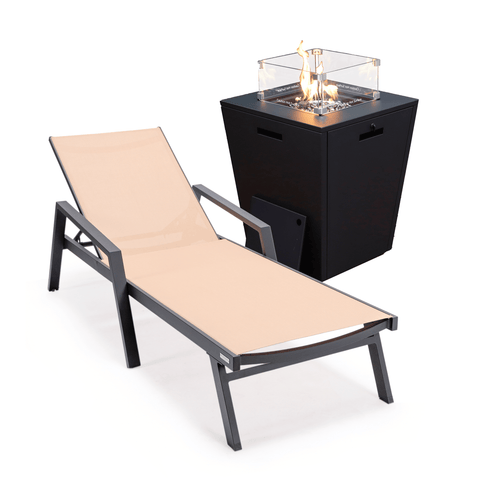 Marlin Aluminum Outdoor Chaise Lounge Chair with a Square Fire Pit Table