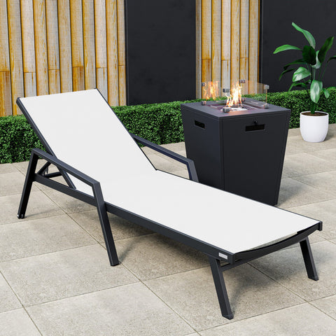 Marlin Aluminum Outdoor Chaise Lounge Chair with a Square Fire Pit Table