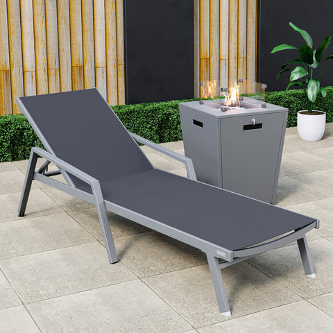 Marlin Aluminum Outdoor Chaise Lounge Chair with a Square Fire Pit Table