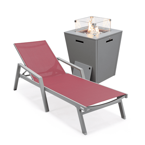 Marlin Aluminum Outdoor Chaise Lounge Chair with a Square Fire Pit Table