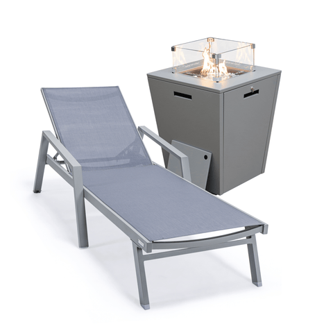 Marlin Aluminum Outdoor Chaise Lounge Chair with a Square Fire Pit Table