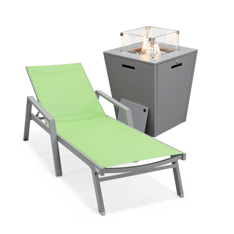 Marlin Aluminum Outdoor Chaise Lounge Chair with a Square Fire Pit Table