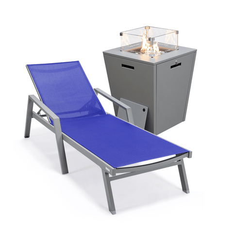 Marlin Aluminum Outdoor Chaise Lounge Chair with a Square Fire Pit Table