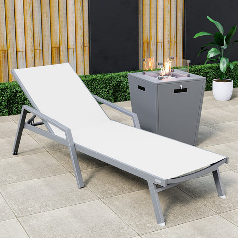 Marlin Aluminum Outdoor Chaise Lounge Chair with a Square Fire Pit Table