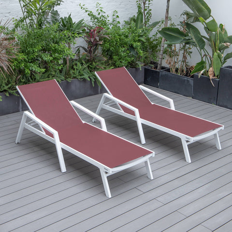 Marlin Patio Chaise Lounge Chair with Armrests in White Aluminum Frame, Set of 2