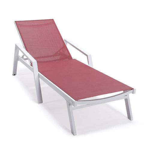 Marlin Patio Chaise Lounge Chair with Armrests in White Aluminum Frame, Set of 2