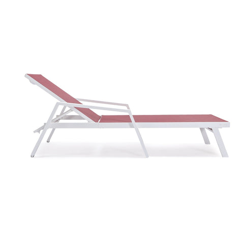 Marlin Patio Chaise Lounge Chair with Armrests in White Aluminum Frame, Set of 2