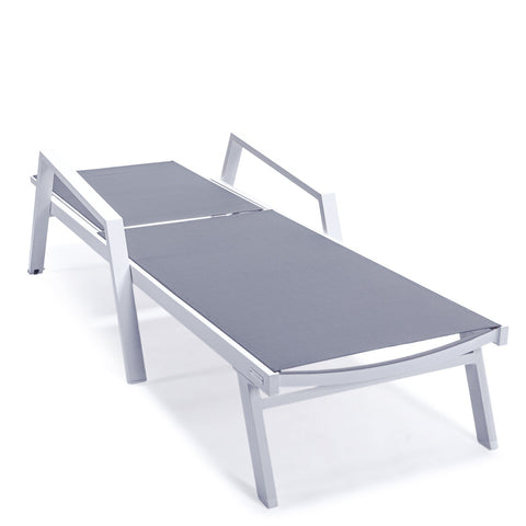 Marlin Patio Chaise Lounge Chair with Armrests in White Aluminum Frame, Set of 2