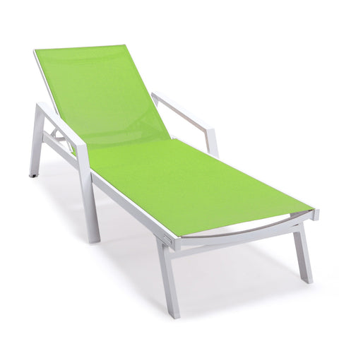 Marlin Patio Chaise Lounge Chair with Armrests in White Aluminum Frame, Set of 2