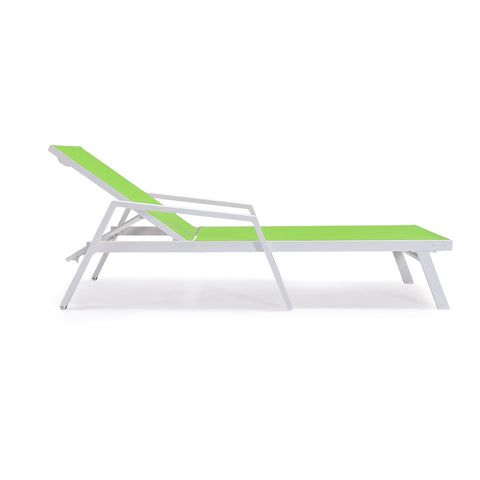 Marlin Patio Chaise Lounge Chair with Armrests in White Aluminum Frame, Set of 2