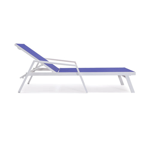 Marlin Patio Chaise Lounge Chair with Armrests in White Aluminum Frame, Set of 2