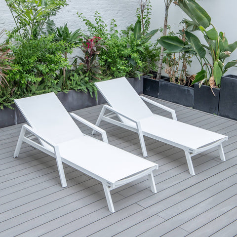 Marlin Patio Chaise Lounge Chair with Armrests in White Aluminum Frame, Set of 2