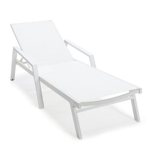 Marlin Patio Chaise Lounge Chair with Armrests in White Aluminum Frame, Set of 2