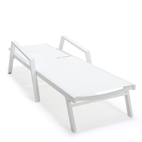 Marlin Patio Chaise Lounge Chair with Armrests in White Aluminum Frame, Set of 2