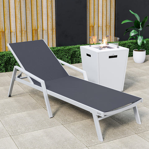 Marlin Aluminum Outdoor Chaise Lounge Chair with a Square Fire Pit Table