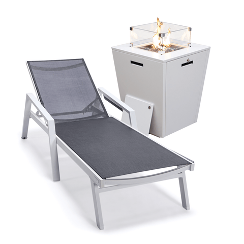 Marlin Aluminum Outdoor Chaise Lounge Chair with a Square Fire Pit Table