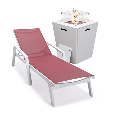 Marlin Aluminum Outdoor Chaise Lounge Chair with a Square Fire Pit Table