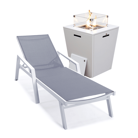 Marlin Aluminum Outdoor Chaise Lounge Chair with a Square Fire Pit Table