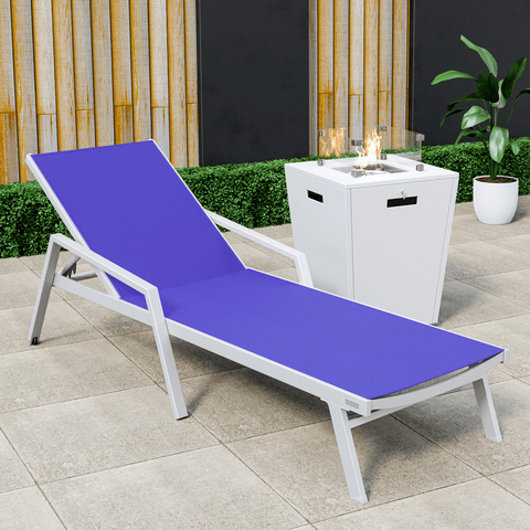 Marlin Aluminum Outdoor Chaise Lounge Chair with a Square Fire Pit Table