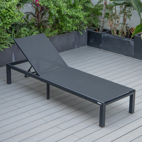 Marlin Modern Black Aluminum Outdoor Patio Chaise Lounge Chair with Square Fire Pit Side Table