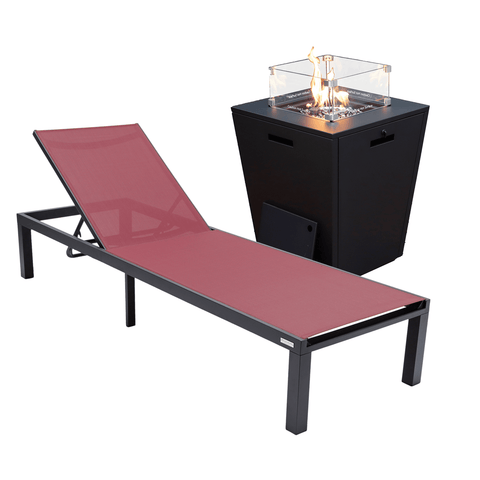 Marlin Modern Black Aluminum Outdoor Patio Chaise Lounge Chair with Square Fire Pit Side Table