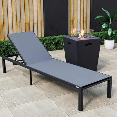 Marlin Modern Black Aluminum Outdoor Patio Chaise Lounge Chair with Square Fire Pit Side Table