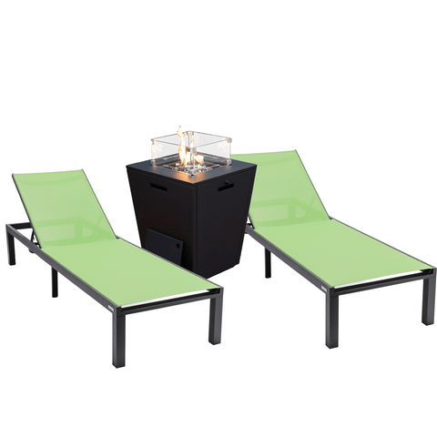 Marlin Modern Black Aluminum Outdoor Chaise Lounge Chair With Square Fire Pit Side Table Set of 2