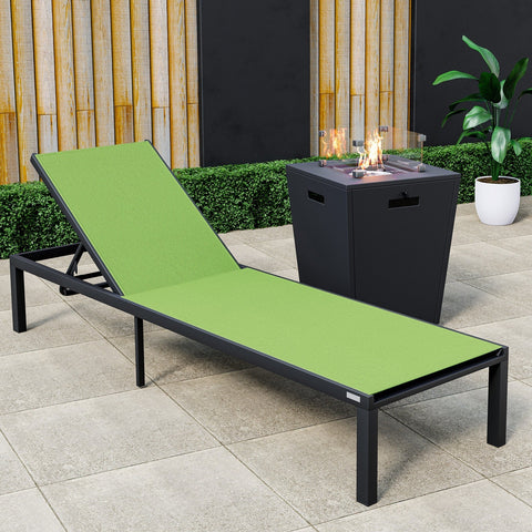 Marlin Modern Black Aluminum Outdoor Patio Chaise Lounge Chair with Square Fire Pit Side Table