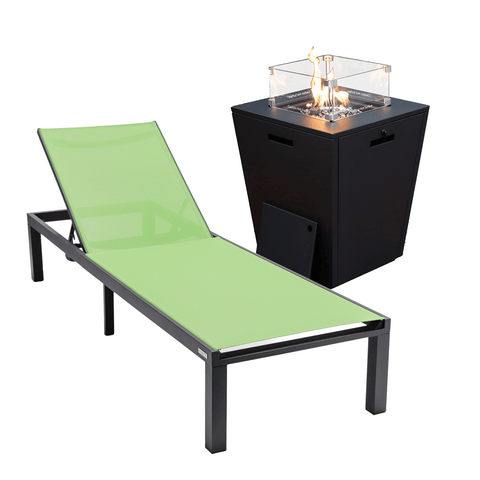 Marlin Modern Black Aluminum Outdoor Patio Chaise Lounge Chair with Square Fire Pit Side Table